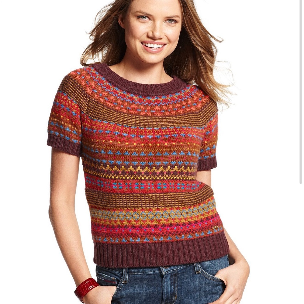 Tommy Hilfiger Sweater Short-Sleeve Fair-Isle M - Picture 5 of 5